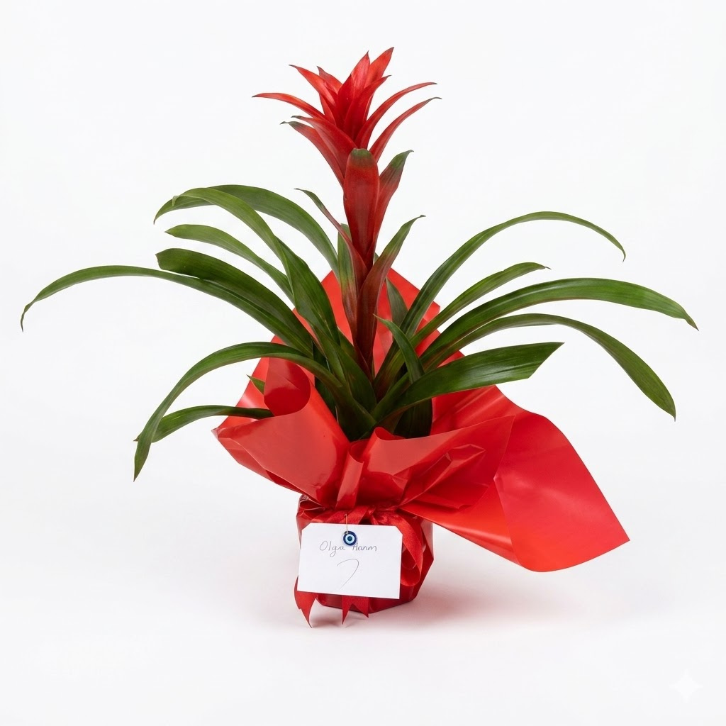 Bromelia Topfblume in roter Verpackung