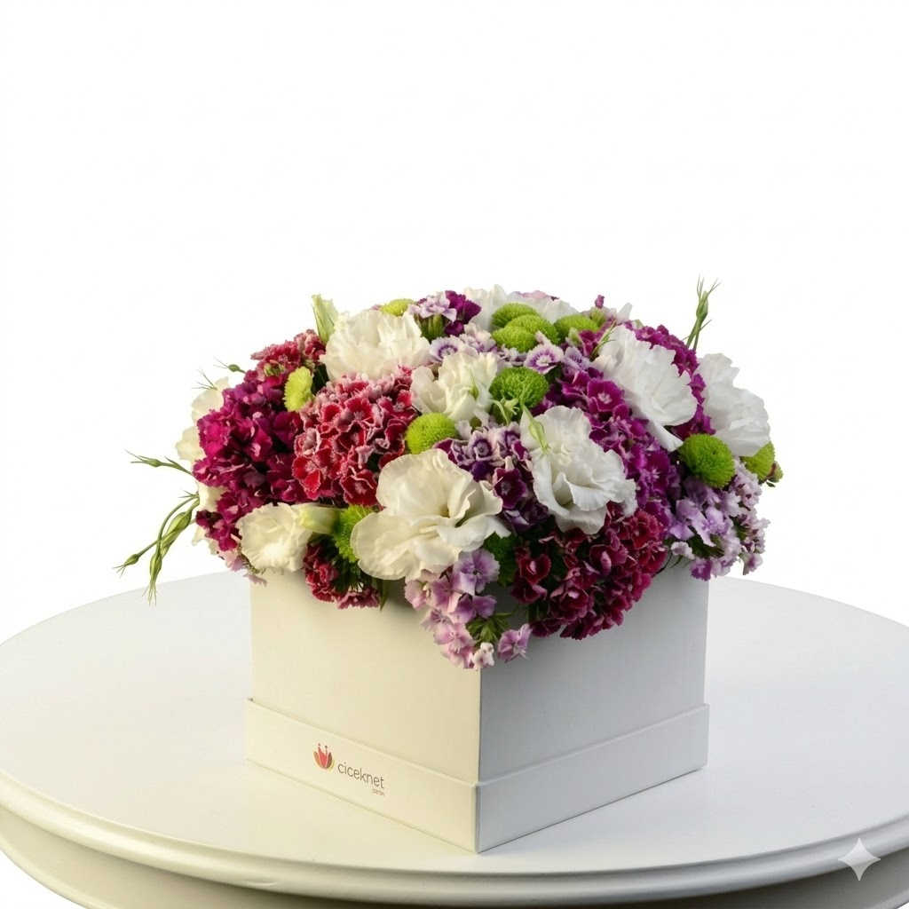 Beyaz Kutuda Lüks Karma Çiçek Aranjmanı